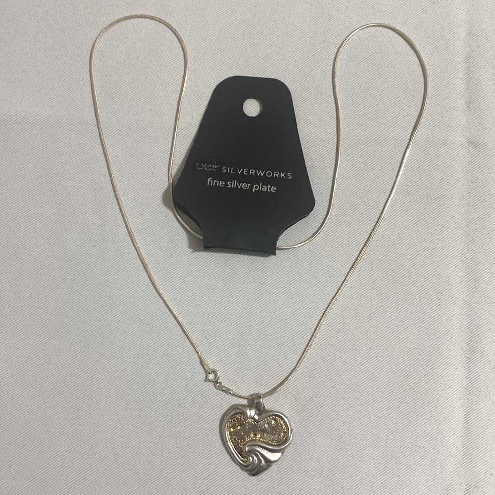 24” BELK Silverworks Chain Necklace w GORHAM Sterling Silver Heart Shaped Pendan